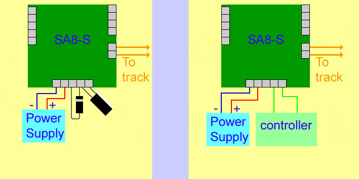 The SA8-S can be connected to an external controller or throttle by removing the capacitor and diode